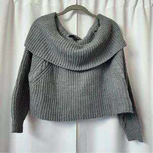 F21 Solid Gray Y2K Off the Shoulder Baggy Pullover Sweater Size Medium